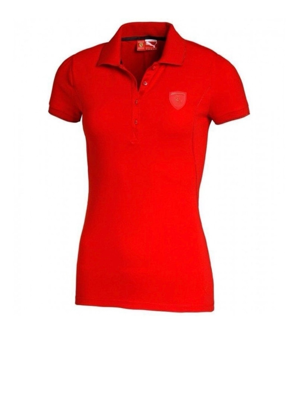 Ferrari Red Women's Polo Shirt with Embossed Shield - Picture 2 of 6